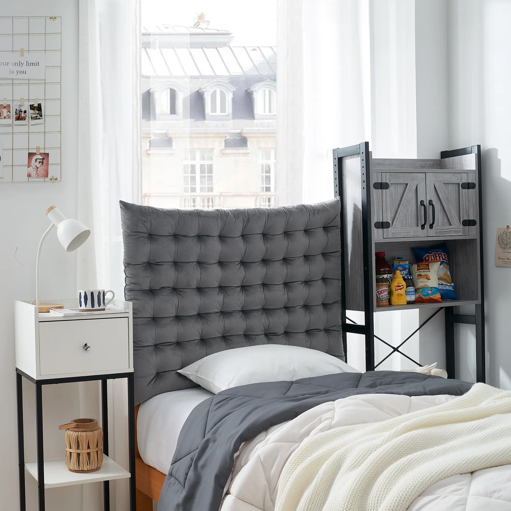 Rainha Cushion Tufted College Headboard - Dark Gray