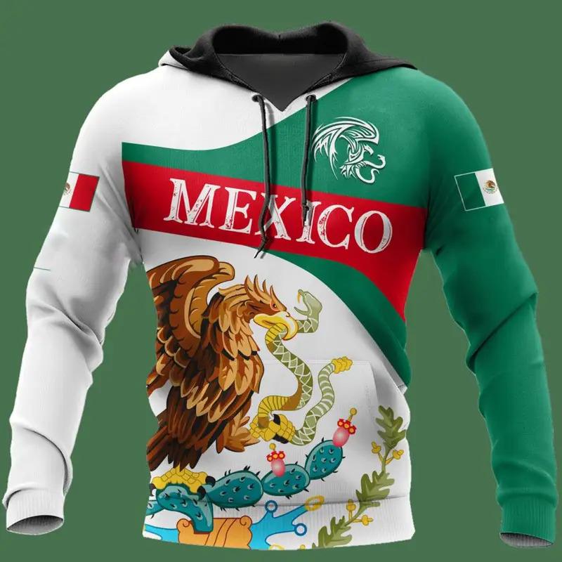 Mexican Hoodies Men'S Hoodie 3D Print Mexico Flag Tops Autumn Long Sleeved Streetwear Designer Hooded Hoodie For Men Clothing