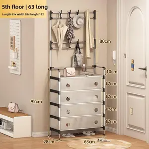 3-in-1 Multifunctional Freestanding Coat Rack 8 Hooks Shoe Storage Organizer for Entrance Hall Living Room Bedroom