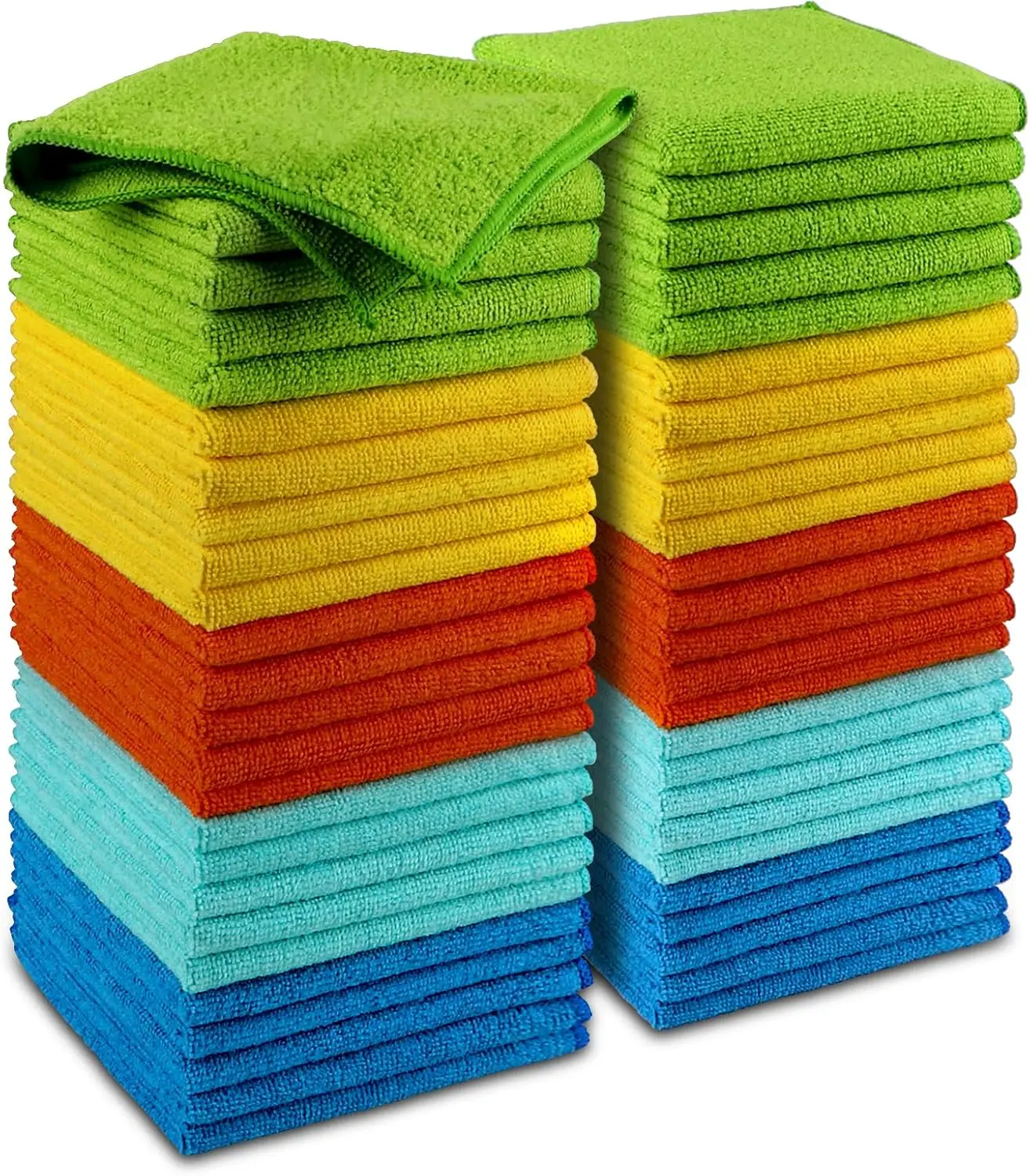 5-Color 50pcs & 60pcs Soft Microfiber Cleaning Cloths Set - 12x12in 80/20 Polyester-Polyamide Blend Ultra-Absorbent Reusable Streak-Free Color-Sorted Wash Cloths for House, Kitchen Cleaning Supplies, 5 Color 60Pcs, 50 Pcs