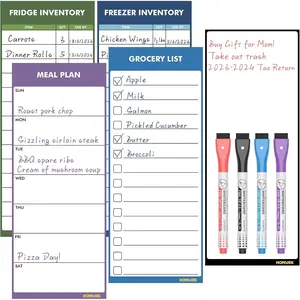Magnetic White Board for Fridge Dry Erase Weekly Meal Planner Menu Grocery List Memo Fridge Freezer Inventory Kitchen Whiteboard with 4 Markers 4" x 10"