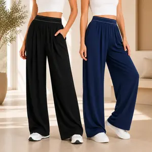 Women's wide leg yoga style women's wide leg pants yoga front fold loose elastic waist straight pocket soft black casual women's sportswear women's sportswear shirt slim fit daily wear lightweight wear