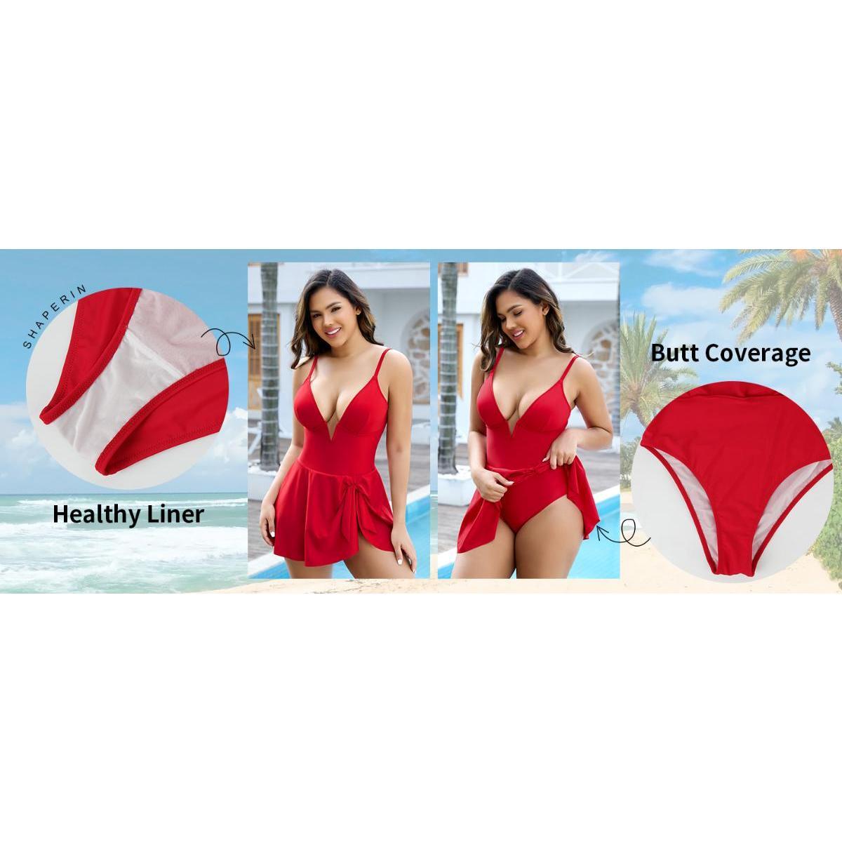 Joyshaper Swim Dress for Women One Piece Skirted Swimsuit Tummy Control Bathing Suits Swimdress Sexy Swimwear