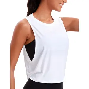 CRZ YOGA Pima Cotton Cropped Workout Tank Tops for Women - Sleeveless Sports Athletic Yoga Running Gym Crop Shirts CRZ YOGA