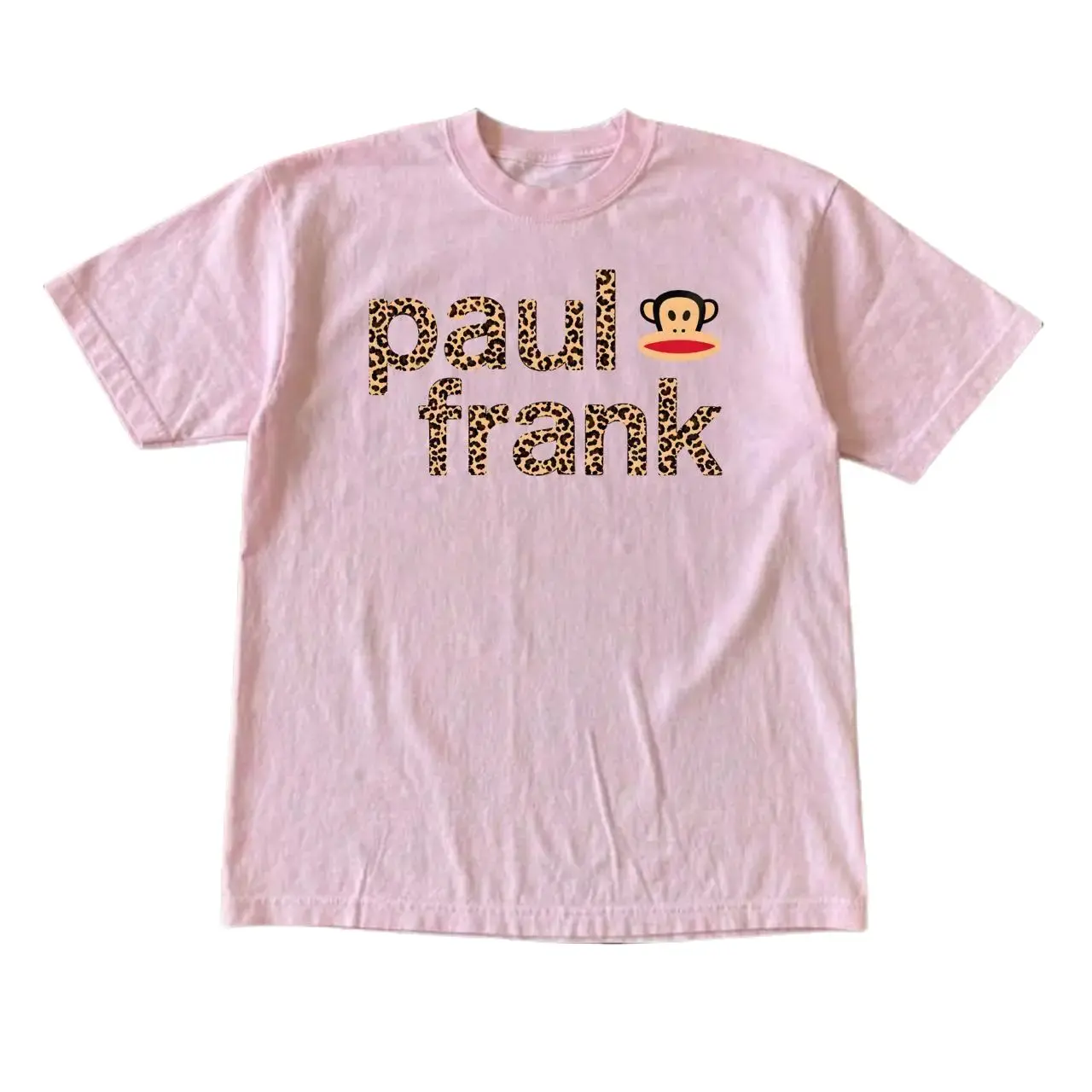 Paul Frank Leopard Print Graphic Tee - Y2K McBling Aesthetic T-Shirt Unisex Pink Short Sleeve Cotton Top
