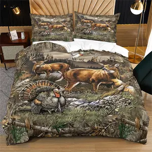 Outdoor Rustic Style Decorative Duvet Cover Set, Forest Realistic Animal Printed Bedding Set, Includes 1/2 Pillowcases - without Core, Natural and Relaxed, Warm and Comfortable, Ideal Bedding Decor for Nature and Forest Enthusiasts