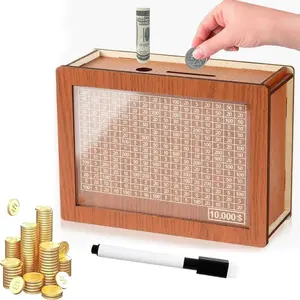 Wooden Cash Money Saving Box,Piggy Bank for Kids & Adults,10000 Savings Challenge Box,Coin Bank Toys Gift for 3-12 Year Old Boys & Girls (10000 Dollar)