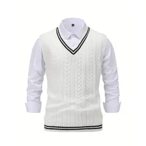 Men'S & Women'S Casual Polyester V-Neck Vest Sweater, Color Block Rib-Knit Pullover, Sleeveless Cardigan for Fall/Winter,