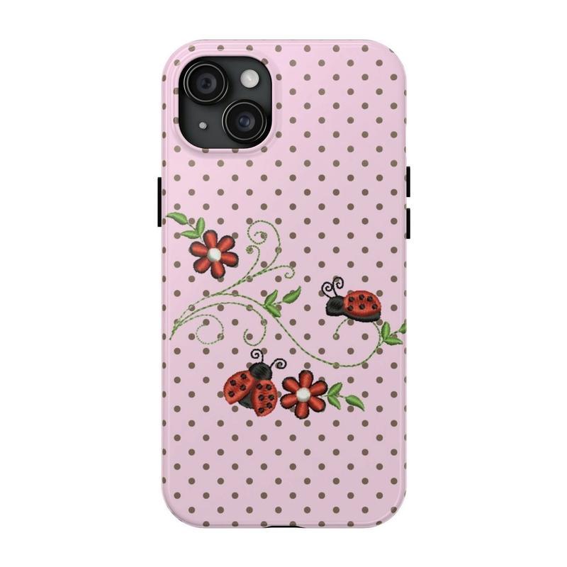 Vintage Ladybug Pattern Phone Case – Cute Polka Dot & Floral Design for iPhone.