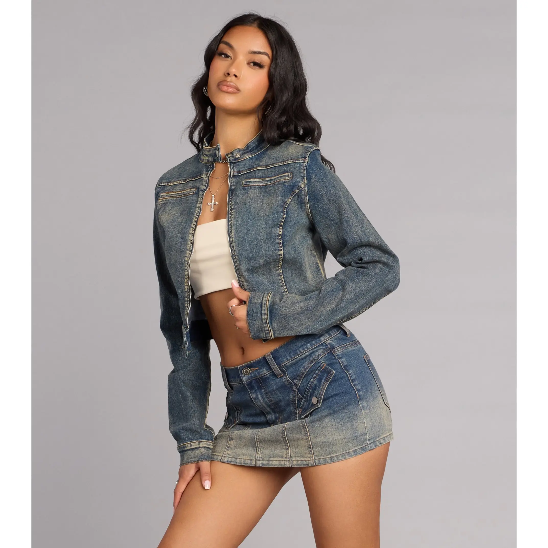 Fast Lane Cool Moto Denim Crop Jacket