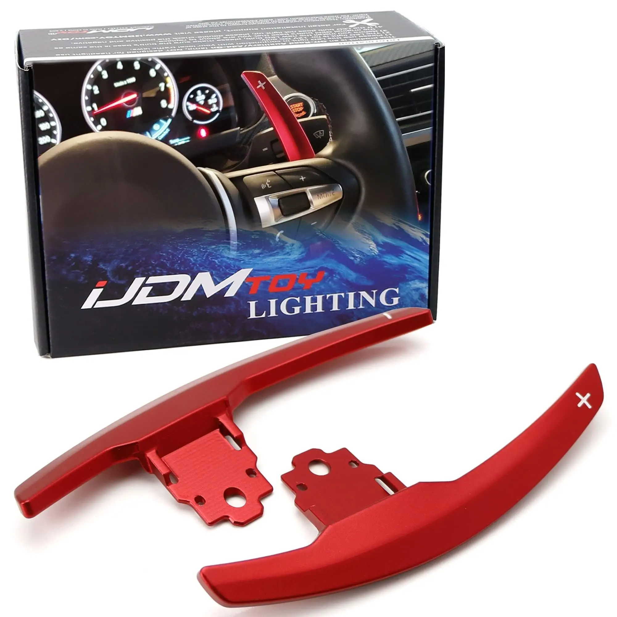 iJDMTOY Sports Red CNC Billet Aluminum Large Paddle Replacement For BMW M2 M3 M4 M5 M6 X5M X6M or M-Package 1 2 3 4 5 Series X5 X6