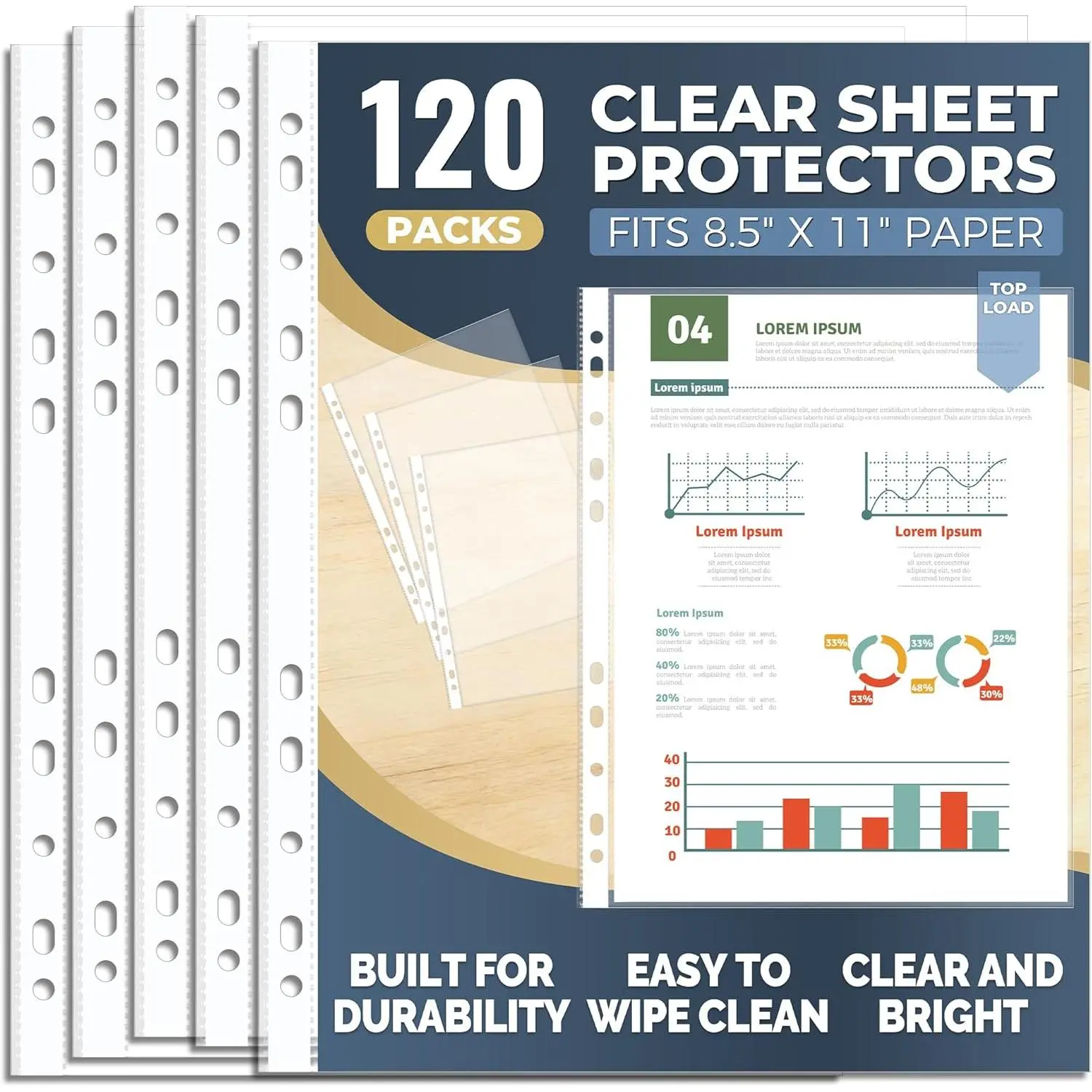 120 Pack Clear Sheet Protectors 8.5 x 11 Inch, Plastic Page Sleeves for 3 Ring Binder, Transparent Letter-Size Document Covers, Top Loading, for Paper Documents, , School and Office Use