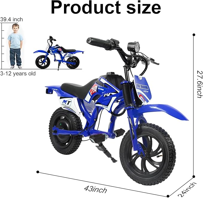 C6 Electric bike for Kids Ages 3-12, 200W Motor Up to 10 MPH, 7.5 Miles Long Range, Dual Disc Brakes & LCD Display, 25.2V 2600mAh Battery, 2-Hour Runtime, Sturdy Aluminum Steel Frame, Max Load 110 lbs, Unisex, Red/Blue
