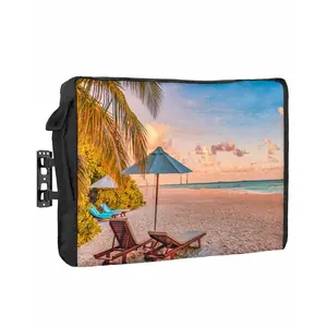 Coastal Beach, Outdoor TV Cover 60-65 Inch Weatherproof, Oxford Heavy Duty Waterproof Outside Flat Screen TV Cover Protector for Television Outdoor Accessories Summer Tropical Plants Sea Sky Landscape
