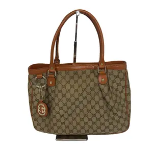Pre-owned GUCCI GG Canvas with Leather Trim Tote Bags Sukey GG Tote Bag with Orange Leather Trim Classic Monogram Canvas & Smooth Leather Handles for Everyday Use