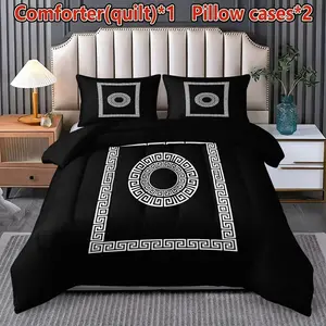 3-piece modern style herringbone border pattern bedding set - soft, lightweight, breathable, 200gcm quilted filling, including 1 blanket and 2 pillowcases (excluding pillow core) suitable for bedroom, dormitory, air-conditioned room exclusive decoration