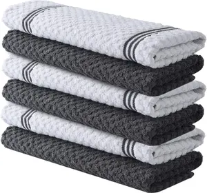 Kitchen Towels – Pack of 6, 100% Cotton 15x25 Inches Absorbent Dish Towels - Tea Towels- Terry Kitchen Dishcloth Towels- Grey Dish Cloth for Household Cleaning