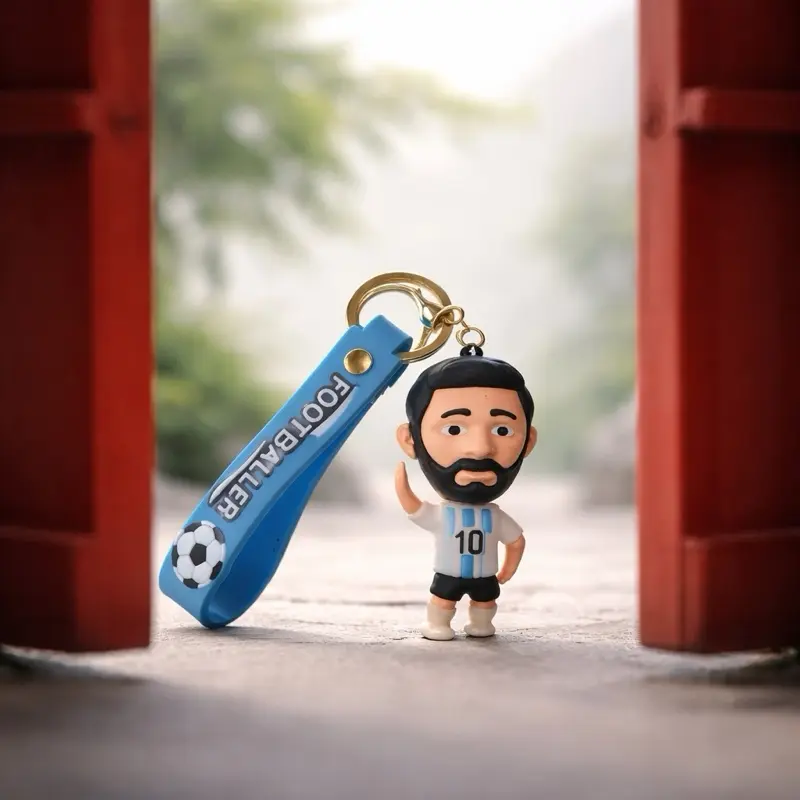 Messi Key Chain - Official Footballer Design with Number 10, Blue Strap, and Soccer Ball Motif