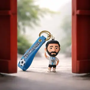 Messi Key Chain - Official Footballer Design with Number 10, Blue Strap, and Soccer Ball Motif