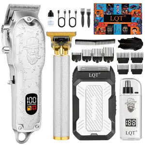 LQT 4Pcs White Men's Electric Hair Clipper Set, Professional Barber & Home Grooming Tools, Portable Shaver, Personal Care Kit, Ideal Christmas & Festival Gift