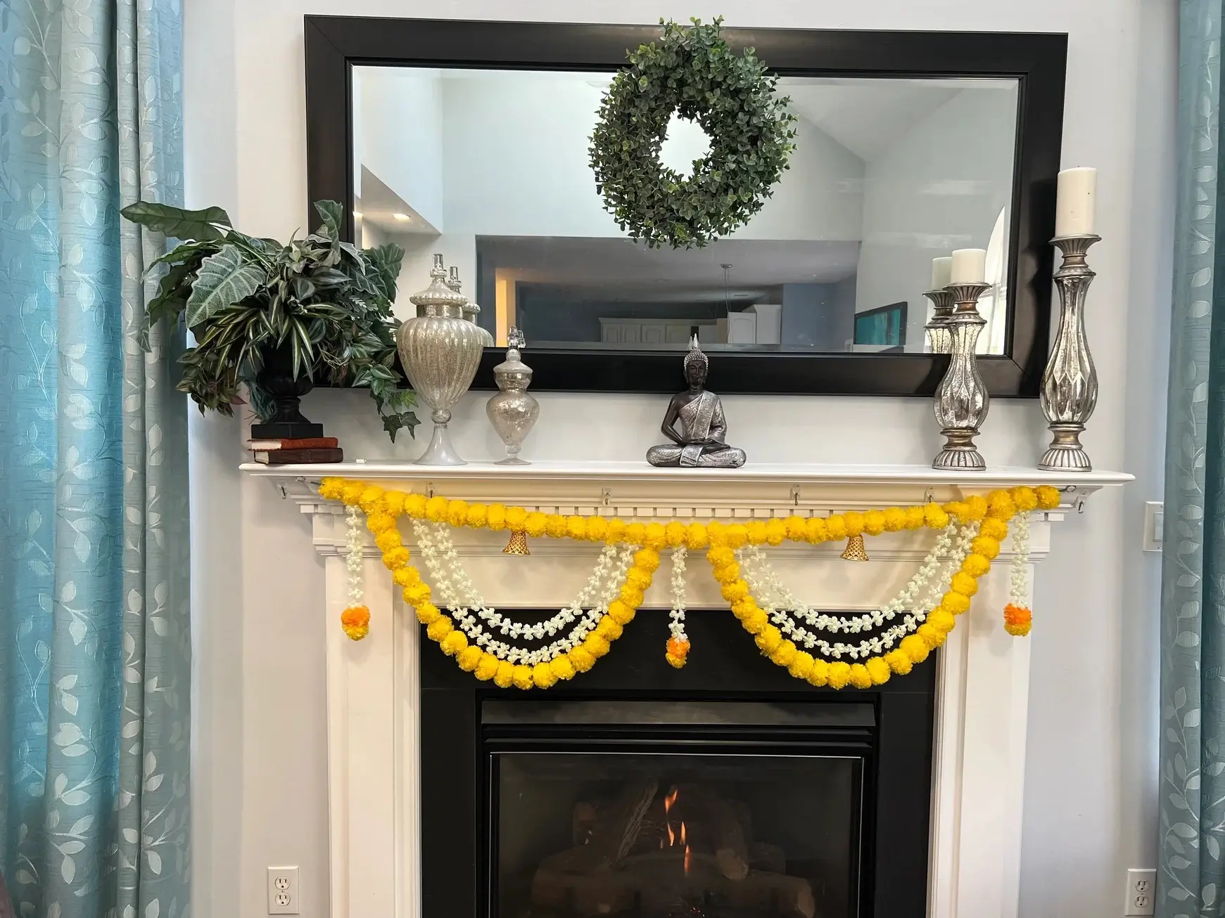 6 Feet Modern Marigold Toran for Entrance Wall Fireplace Diwali Indian Wedding Engagement Party or Pooja Gift Plastic Decor Ornaments Flowers Door Window