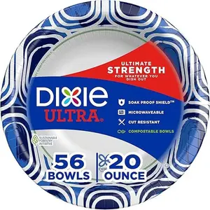 Dixie Ultra Large Disposable Dinnerware Set, 20 Oz Paper Bowls (56 Count) - Microwave-Safe, Sustainable, Compostable Bowls for Breakfast, Lunch, Party Supplies