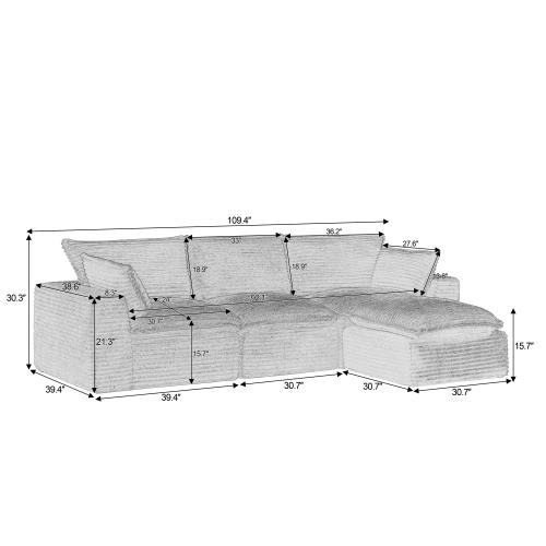Niccae U-Shape Convertible Cloud Sectional Couch with Ottoman, Oversized Indoor Furniture for Living Rooms