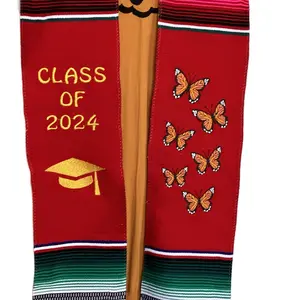 Class2024 graduation stole Mexican serape sash Red monarca butterfly.