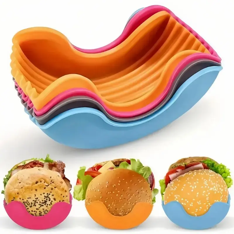 Silicone Burger Clips, Reusable Burger Storage Boxes, Anti-Fall Burger Tools, Kitchen Organizer for Home Restaurant Picnic, Kitchen Gadget