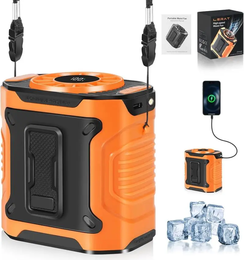 [Summer deals] Nerunsa 2025 New Personal Portable Fan USB Rechargeable Waist Fan with Clip & Power Bank 4000mAh Battery 100 Wind Speeds Cooling Fan wi