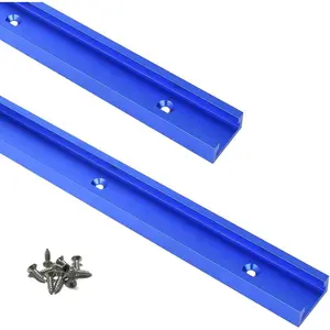 2pc Aluminum 400mm Double-Cut Profile Universal 3/4" T-Track with Predrilled Mounting Holes and Wood Screws,30 Type T Track for Woodworking Jigs and Fixtures,Drill Press Table,(15.75in)-BL