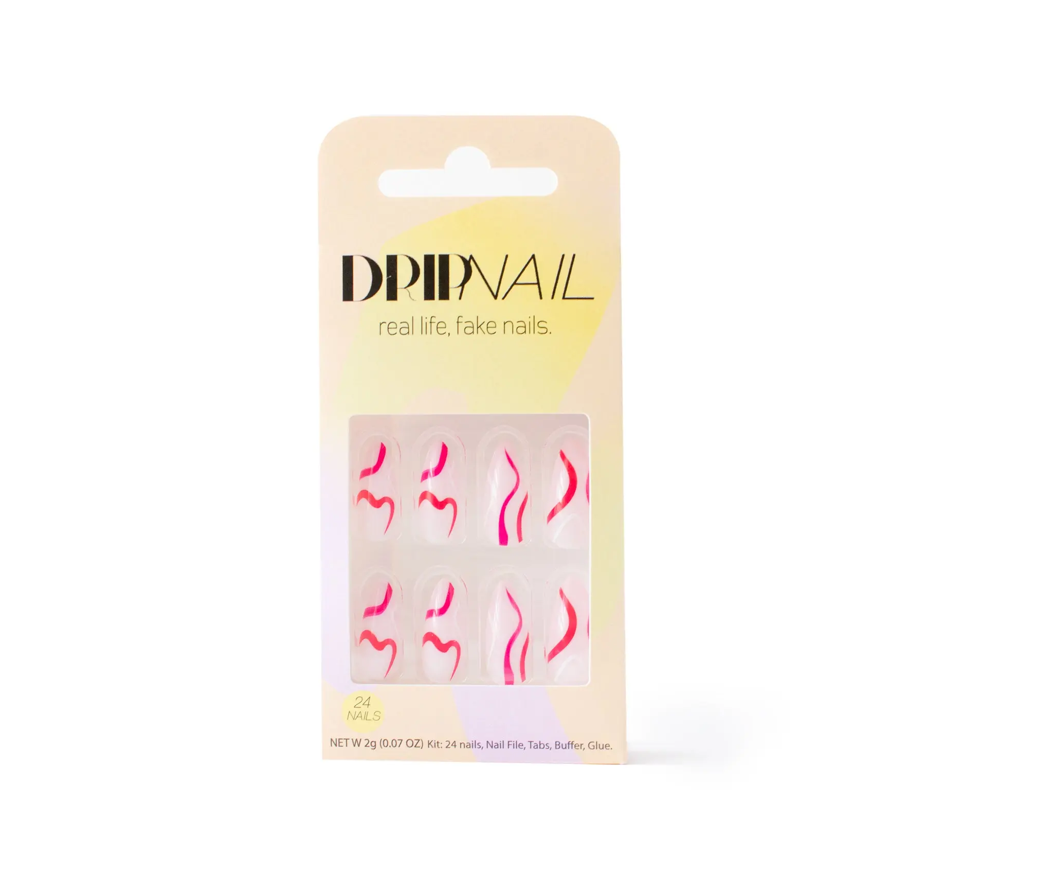 Pink Craze | Almond Nude Pink w/ Hot Pink & White Swirls | Press On Nails