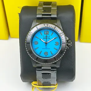 Invicta Men's Watch Black with Turquoise Blue Dial — All-Black Stainless Steel Case & Bracelet, Bold Tropical Sport Watch — Authentic, New in Box