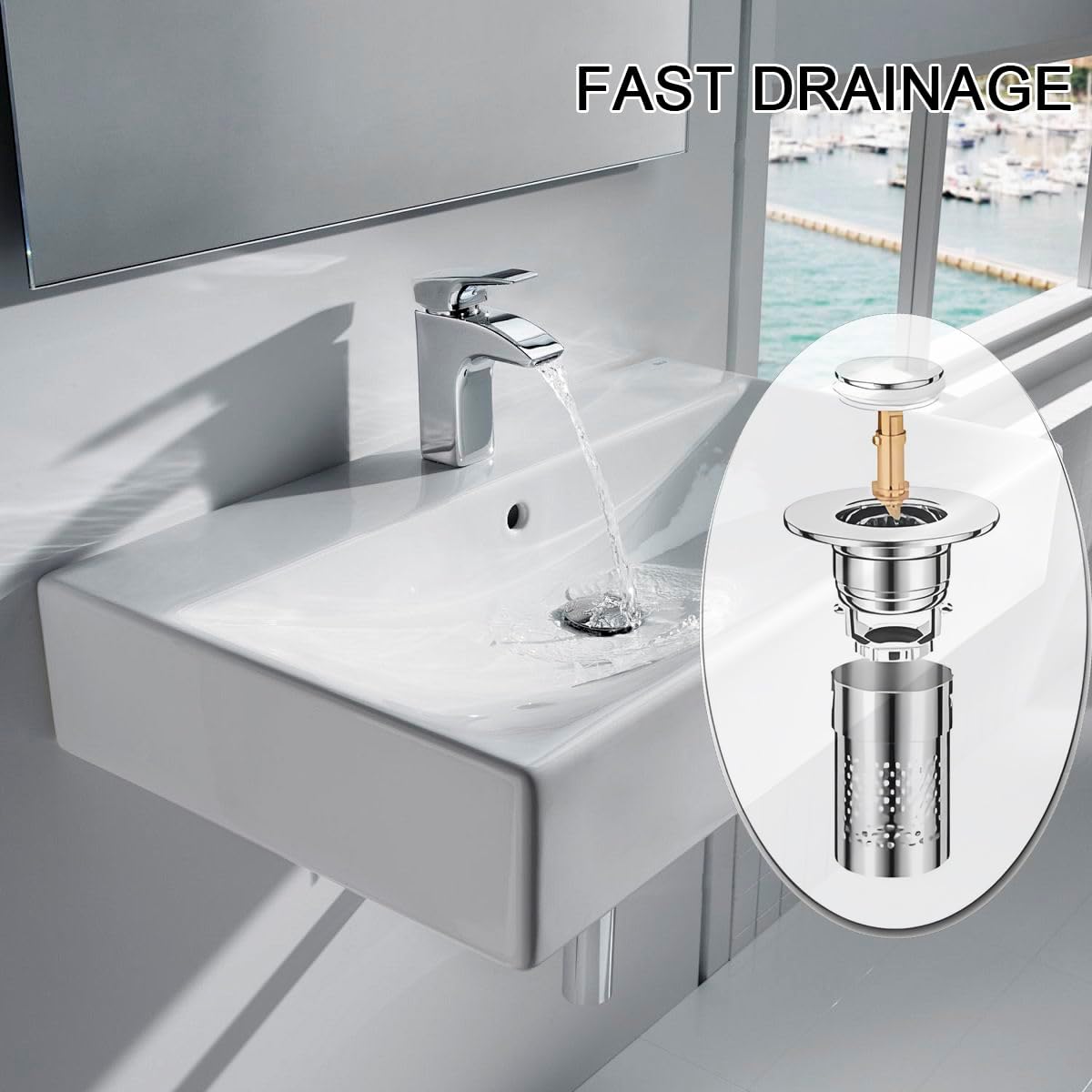 Upgrade Bathroom Sink Stopper HairCatcher, Universal Pop Up Sink Drain Filter withStainless Steel Filter Basket, Bathroom Sink Drain Strainer Brass Construction Rubber Shower
