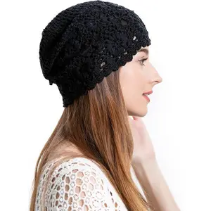 ZLYC Women Cotton Crochet Slouchy Beanie Hat Handmade Knit Summer Skull Cap