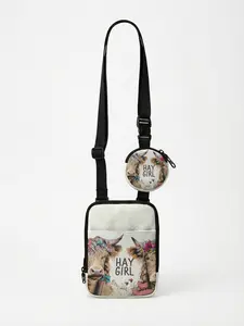 1 piece of 2D printed crossbody bag with floral cow pattern and "HAY GIRL", lightweight portable tote-bag set designed for women, perfect for students, fashion lovers and short trips with both stylish look and practicality