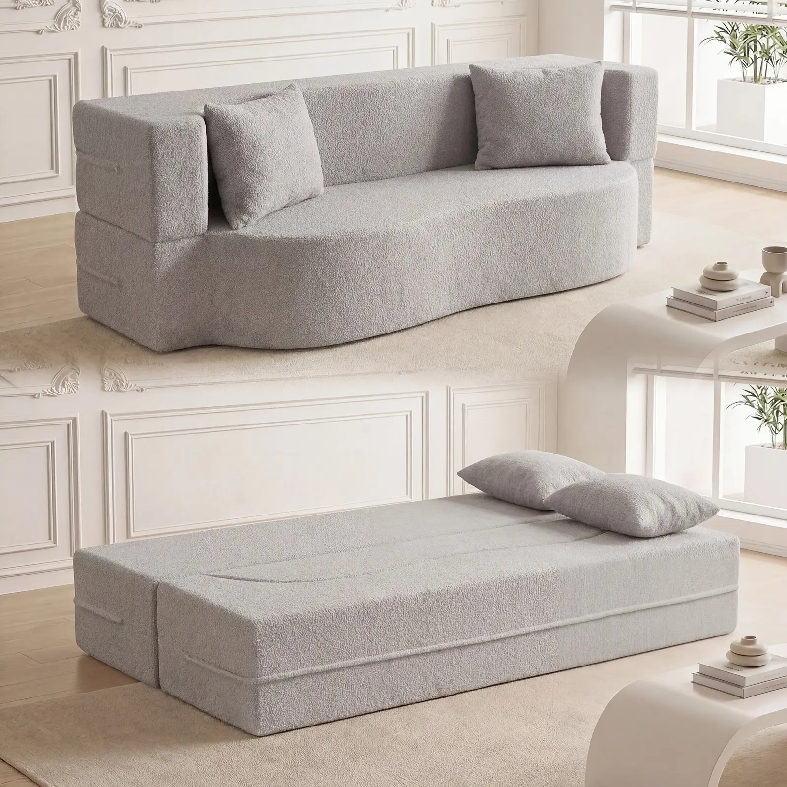 COSTWAY 2-in-1 Convertible Folding Sofa Bed, Convertible Sleeper Chair for Adults, No Assembly, Modern Sponge Sleeper Couch for Living Room, Guest Room Home Office, Apartment (Style Options)