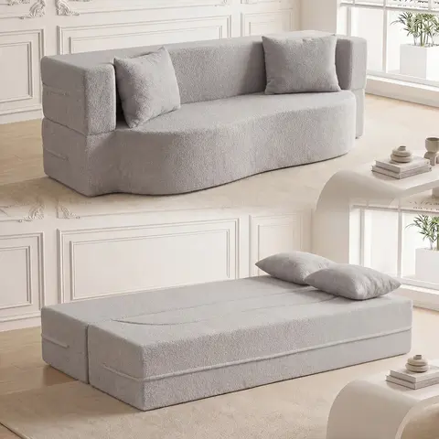 COSTWAY 2-in-1 Convertible Folding Sofa Bed, Convertible Sleeper Chair for Adults, No Assembly, Modern Sponge Sleeper Couch for Living Room, Guest Room Home Office, Apartment (Style Options)