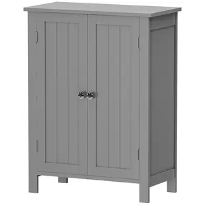 Zeny Gray MDF Wood Waterproof Bathroom Cabinet - 2-Door Floor Storage Organizer with Adjustable Shelves, Quick-Install Indoor Cupboard Closet for Apartments