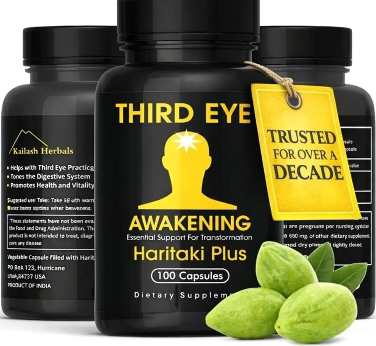 Third Eye Awakening – Organic Haritaki Capsules – King of Herbs for Pineal Gland Decalcification, Third Eye Activation & Intuition – Trusted by Millions of Yogis – 650mg – 100 Vegan Capsules