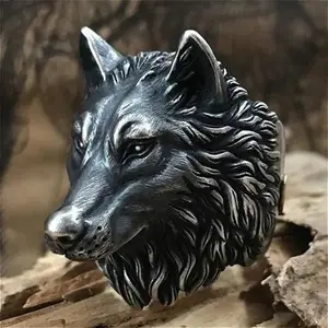 Wolf Head Ring in Silver Color Metal Punk Motorcycle Jewelry for Men 10g Bold Statement Accessory