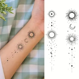 BAGHPBM Temporary Tattoos of The Sun, And Stars for Arms, Waterproof And Long-Lasting, Unisex Realistic Semi-Permanent Non-Reflective Fake Tattoos