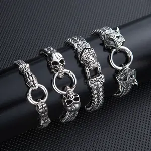Men's Bracelet, Vintage Punk Style, Stainless Steel Snake Head, Beast Head & Skull Jewelry, Non-Fading