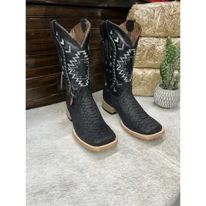 Men's Python Cowboy Boots Black Matte