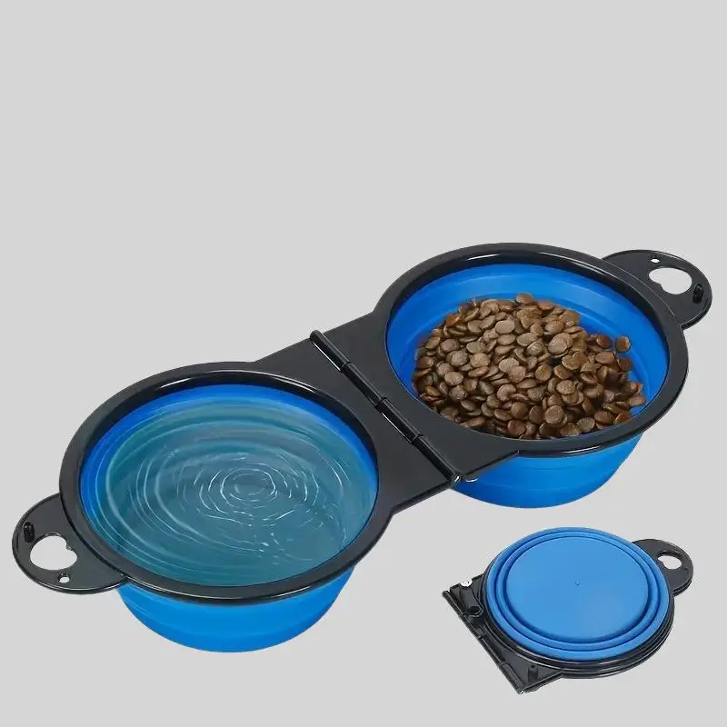 Foldable 2 In 1 Pet Water Bowl, Portable Pet Feeder Bowl, Folding Pet Food Bowl For Dogs & Cats Traveling Hiking Walking, Christmas Gift