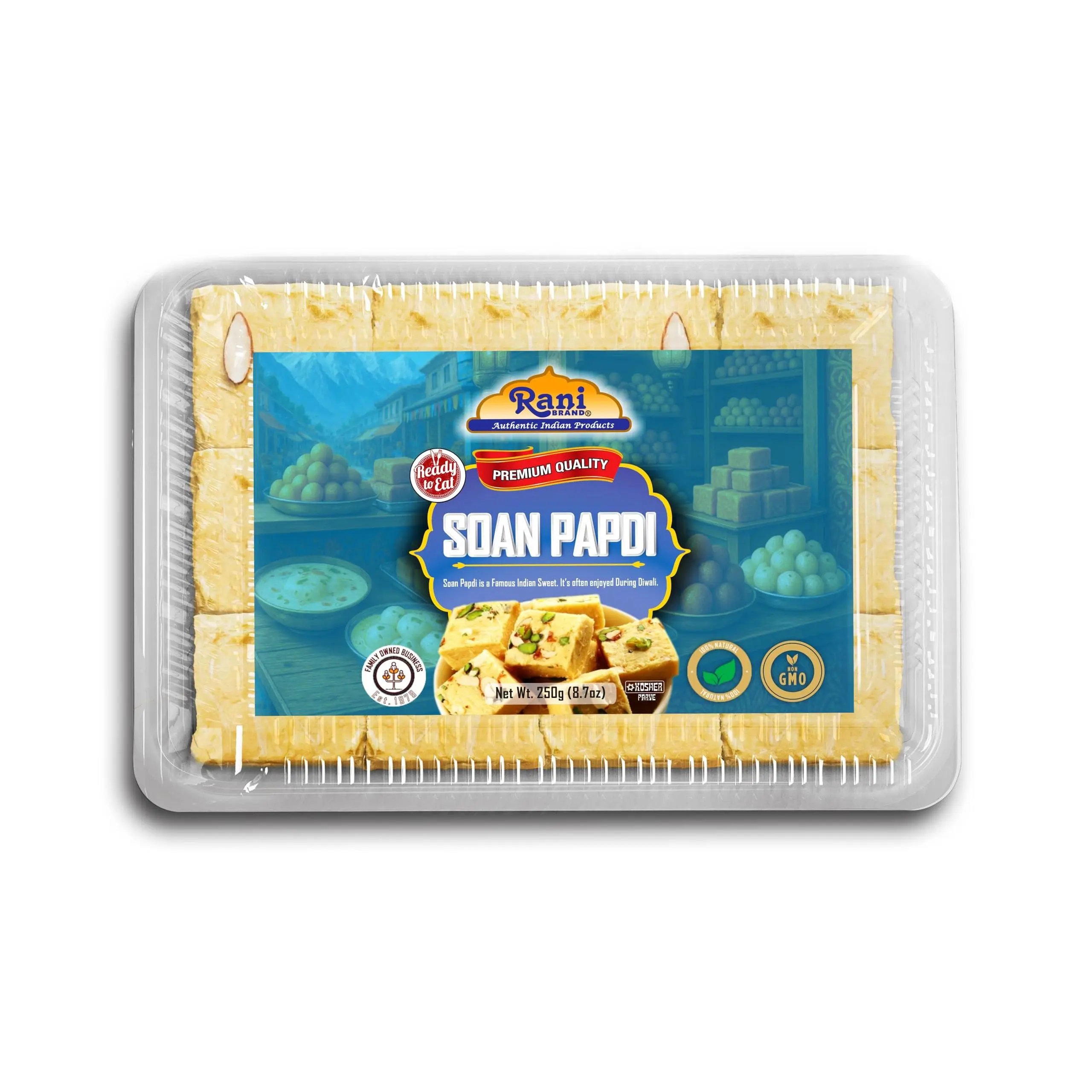 Rani Soan Papdi 8.7oz (250g) PET Jar, Traditional Indian Sweets, Ready to eat ~ All Natural | Non-GMO | Kosher | Indian Origin