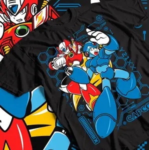Mega Man T-shirt All Sizes, Video Game Unisex Graphic Printed Cotton Tee Casual Top For Gamer, Classic Streetwear Outfits