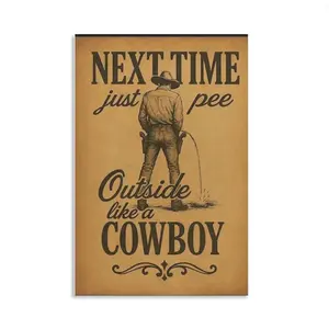 These fun cowboy bathroom posters and retro Western humor wall decorations are perfect for bathrooms, men's spaces, and farmhouses, making them the perfect country-style gift for Father's Day or a housewarming celebration.
