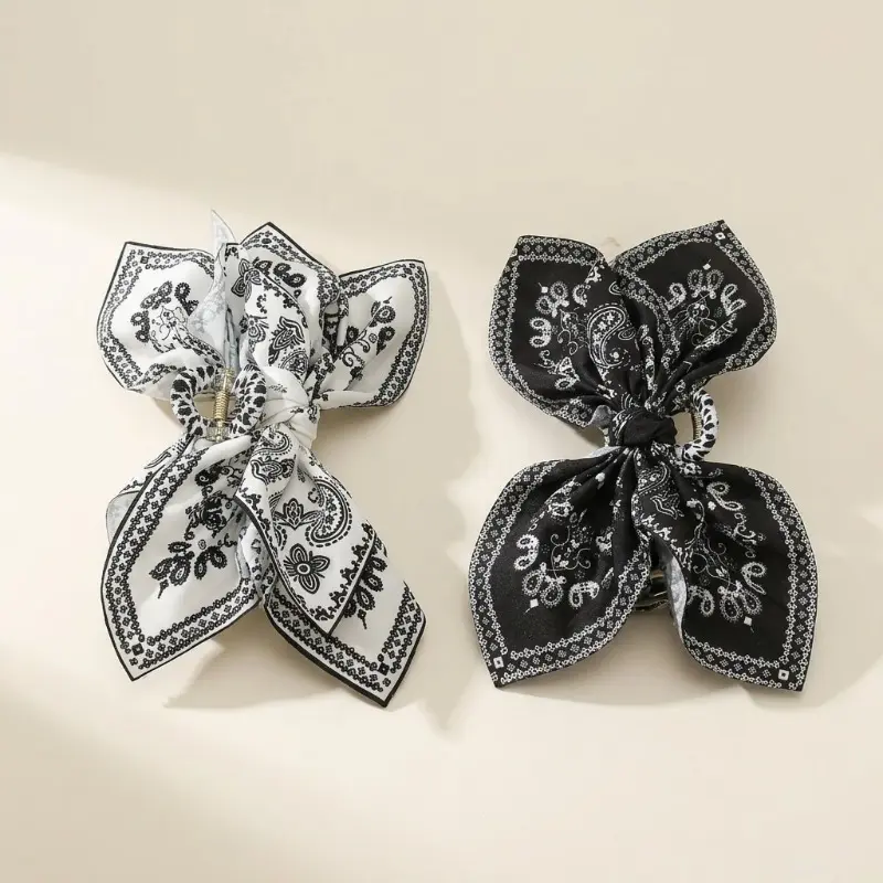 Double-Sided Paisley Bow Claw Clip Large Hair Catch Non-Slip Elegant Shark Jaw Clip Fashion Hair Accessories for Thick Thin Hair