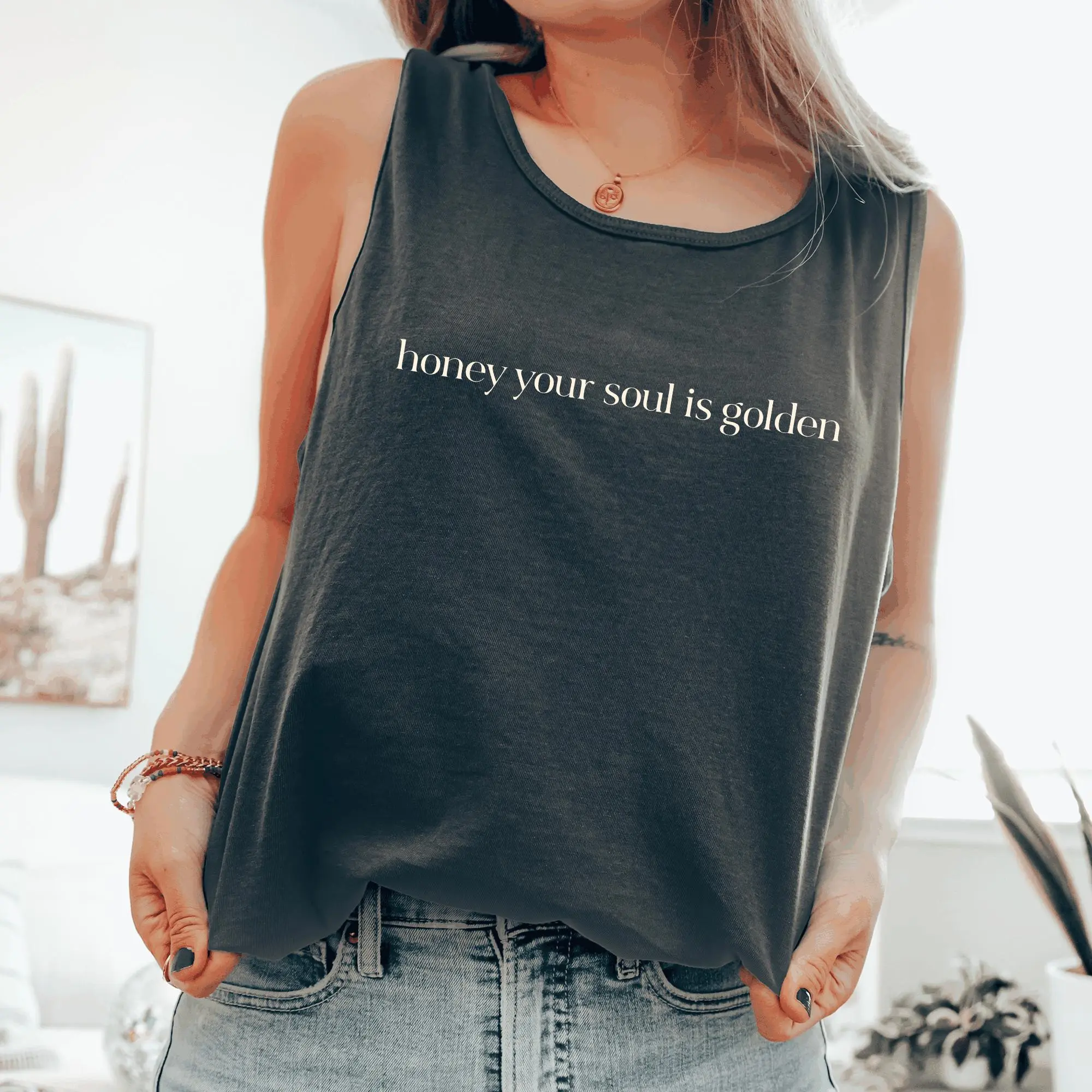 Honey Your Soul Is Golden, Positivity, Mental Health Comfort Colors Tank Top, Women's Comfort Colors Tank Top